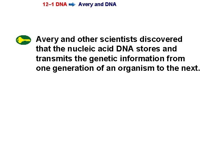 12– 1 DNA Avery and other scientists discovered that the nucleic acid DNA stores