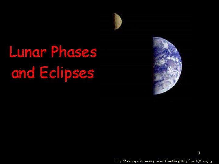 Lunar Phases and Eclipses 1 http: //solarsystem. nasa. gov/multimedia/gallery/Earth_Moon. jpg 