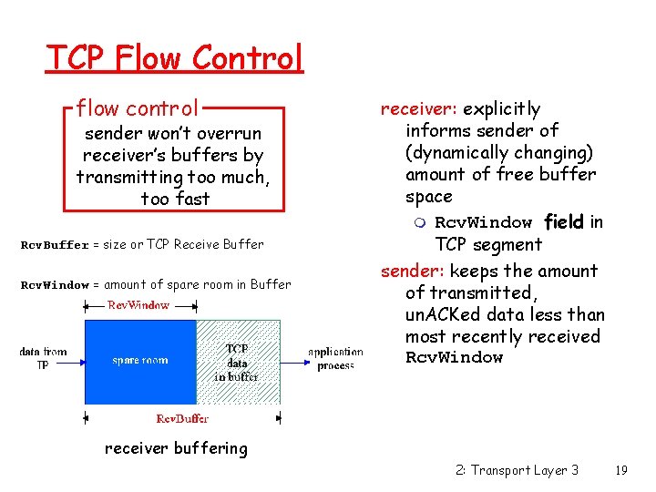 TCP Flow Control flow control sender won’t overrun receiver’s buffers by transmitting too much,