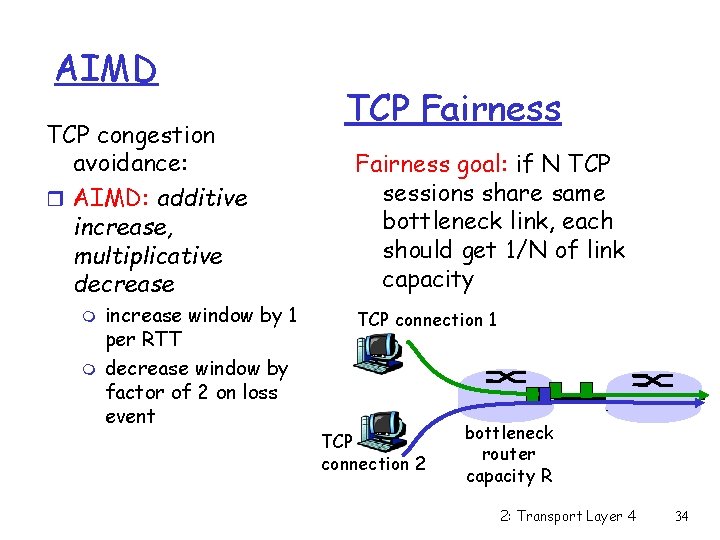 AIMD TCP congestion avoidance: r AIMD: additive increase, multiplicative decrease m m increase window