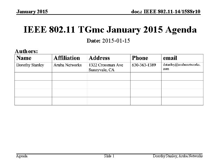 January 2015 doc. : IEEE 802. 11 -14/1588 r 10 IEEE 802. 11 TGmc