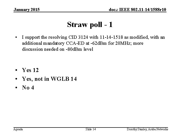 January 2015 doc. : IEEE 802. 11 -14/1588 r 10 Straw poll - 1