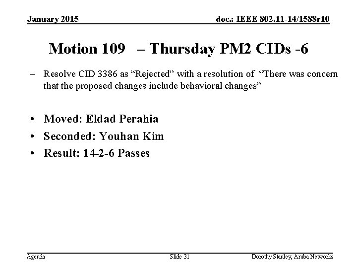 January 2015 doc. : IEEE 802. 11 -14/1588 r 10 Motion 109 – Thursday