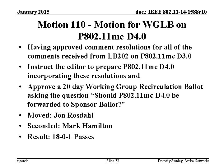 January 2015 doc. : IEEE 802. 11 -14/1588 r 10 Motion 110 - Motion