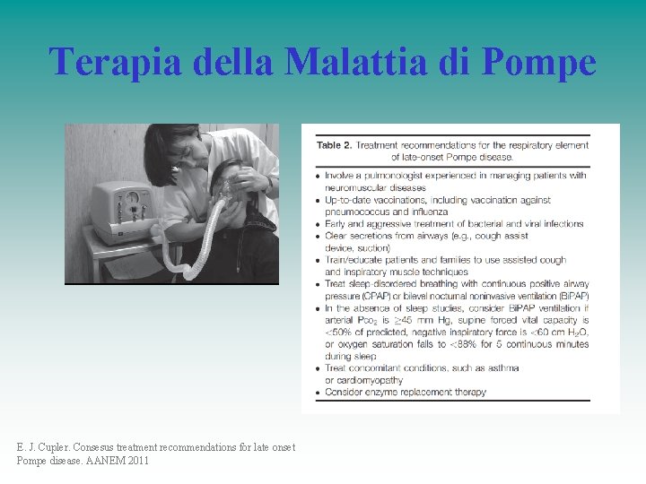 Terapia della Malattia di Pompe E. J. Cupler. Consesus treatment recommendations for late onset