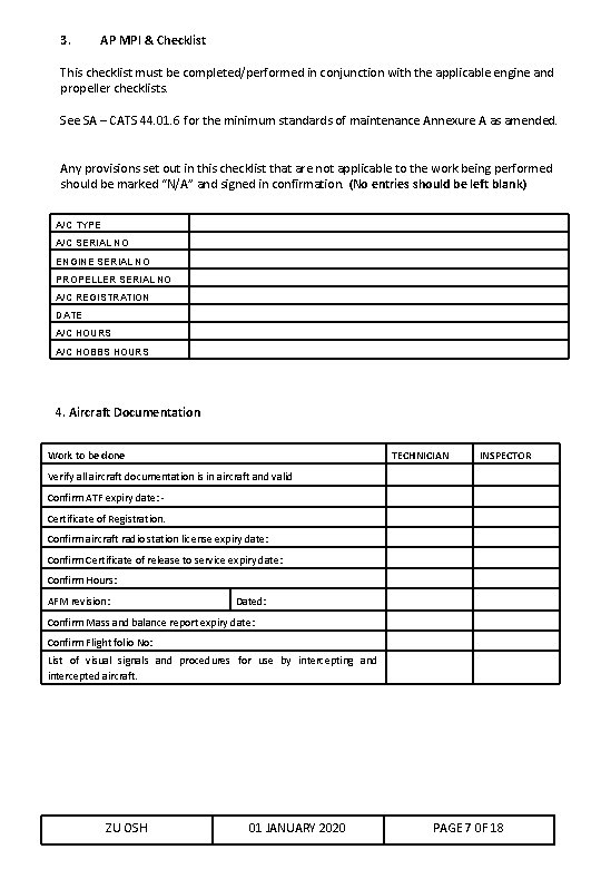 3. AP MPI & Checklist This checklist must be completed/performed in conjunction with the