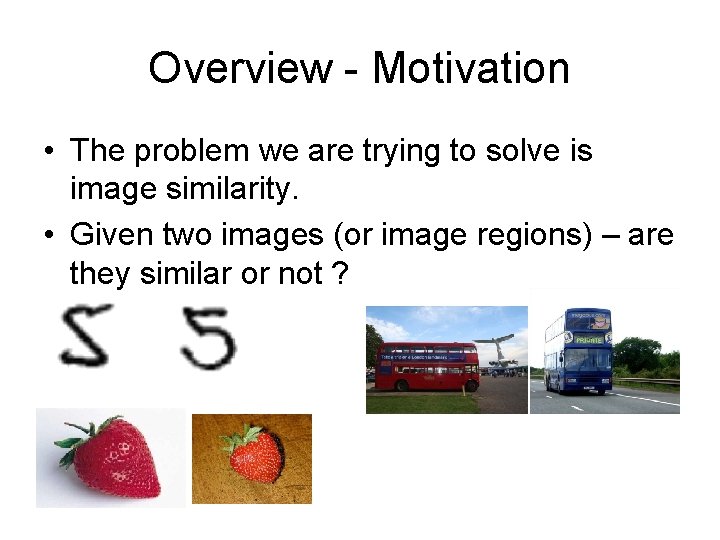 Overview - Motivation • The problem we are trying to solve is image similarity.