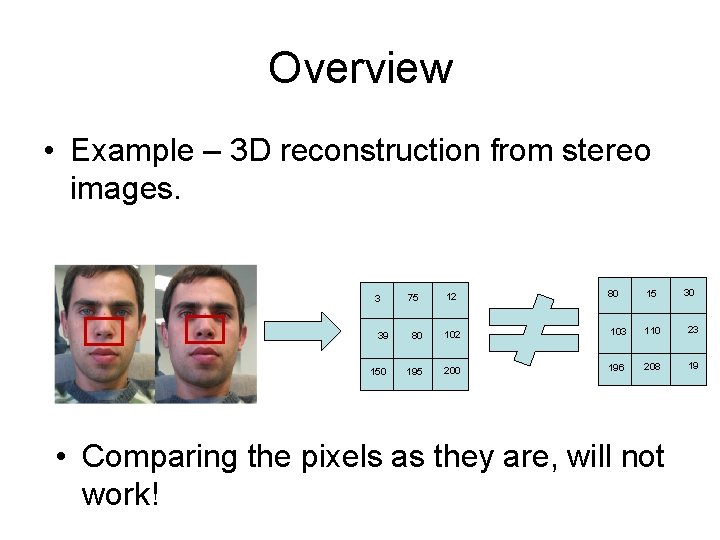 Overview • Example – 3 D reconstruction from stereo images. 3 75 12 80