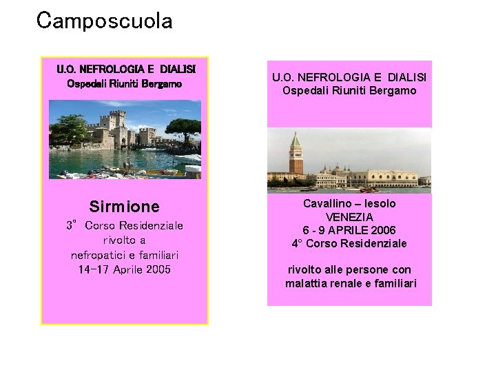 Camposcuola U. O. NEFROLOGIA E DIALISI Ospedali Riuniti Bergamo Sirmione 3°Corso Residenziale rivolto a