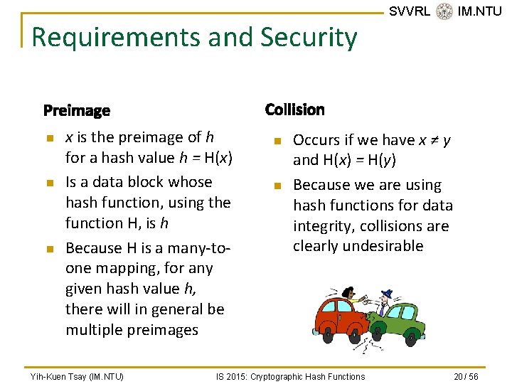 Requirements and Security Collision Preimage n n n x is the preimage of h