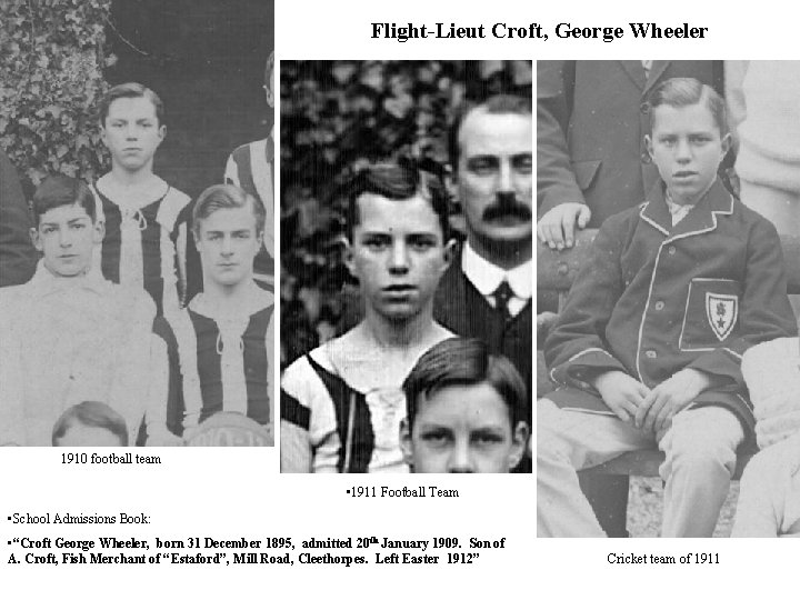 Flight-Lieut Croft, George Wheeler 1910 football team • 1911 Football Team • School Admissions