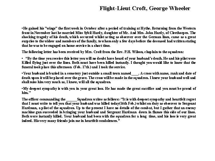 Flight-Lieut Croft, George Wheeler • He gained his ”wings” the first week in October