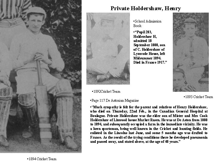 Private Holdershaw, Henry • School Admission Book: • “Pupil 283, Holdershaw H, admitted 18