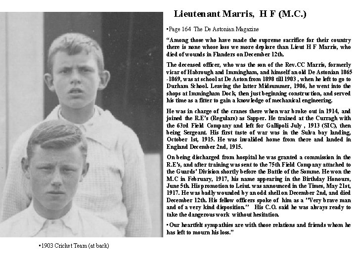 Lieutenant Marris, H F (M. C. ) • Page 164 The De Astonian Magazine