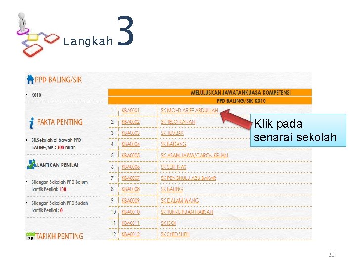 Langkah 3 Klik pada senarai sekolah 20 