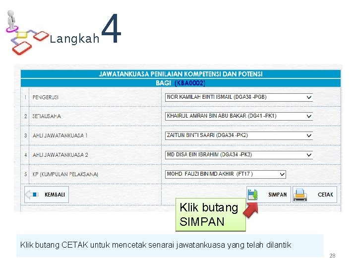 Langkah 4 Klik butang SIMPAN Klik butang CETAK untuk mencetak senarai jawatankuasa yang telah