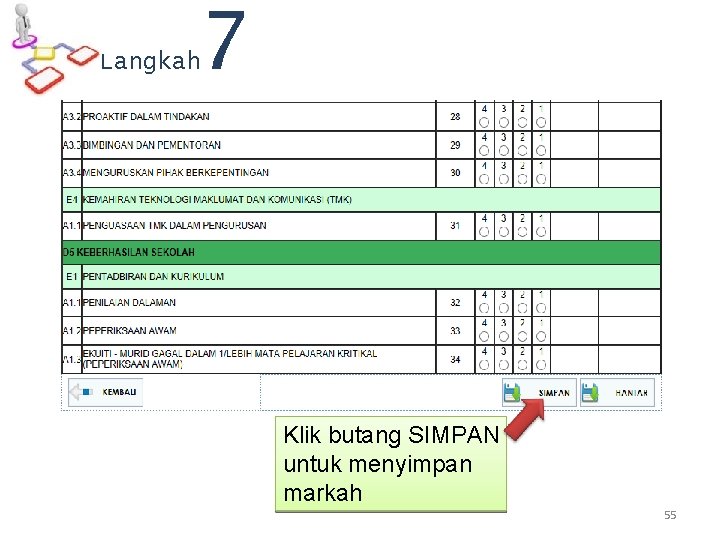 Langkah 7 Klik butang SIMPAN untuk menyimpan markah 55 