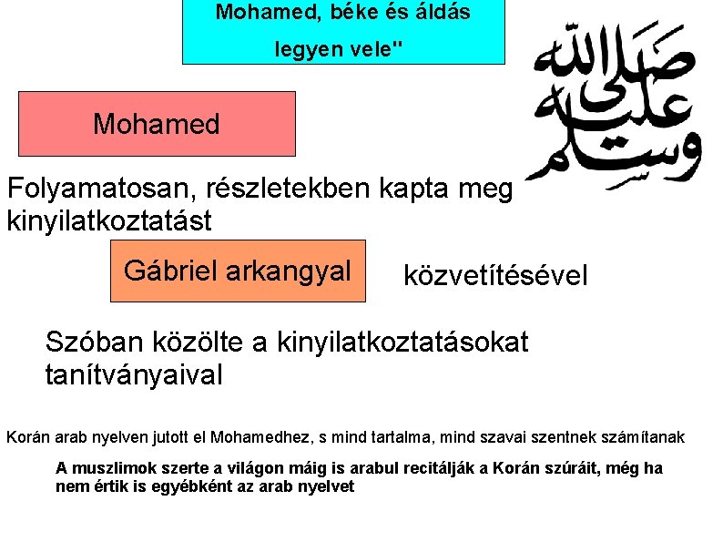 Mohamed, béke és áldás legyen vele" Mohamed Folyamatosan, részletekben kapta meg a kinyilatkoztatást Gábriel
