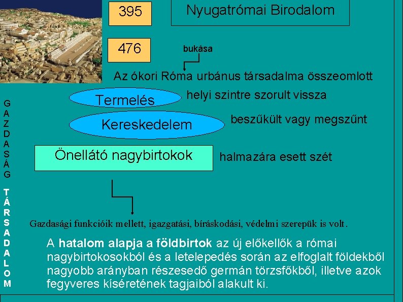 395 476 Nyugatrómai Birodalom Germán királyságok alakultak ki bukása Az ókori Róma urbánus társadalma