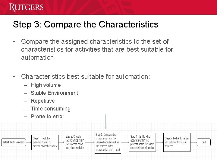 Step 3: Compare the Characteristics • Compare the assigned characteristics to the set of