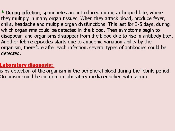 * During infection, infection spirochetes are introduced during arthropod bite, where they multiply in