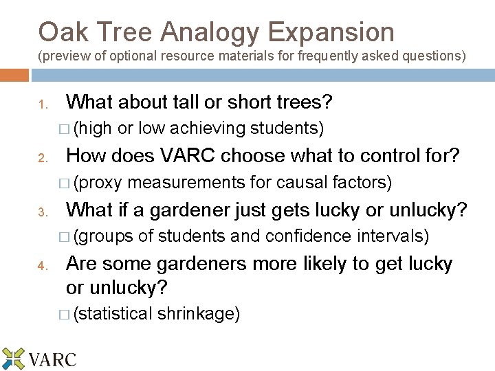 Oak Tree Analogy Expansion (preview of optional resource materials for frequently asked questions) 1.