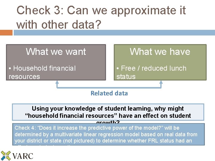 Check 3: Can we approximate it with other data? What we want • Household