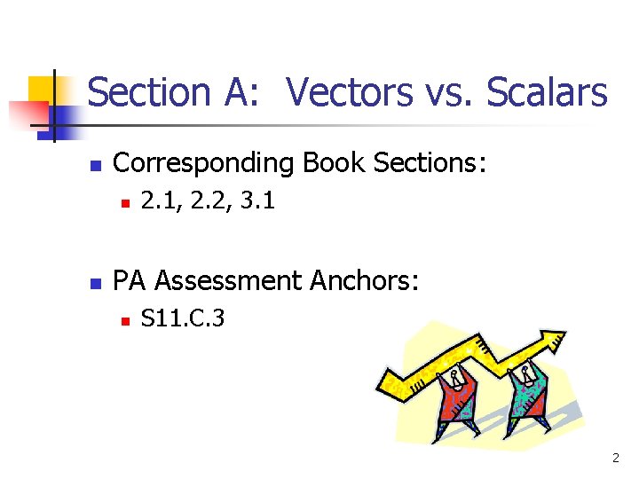 Section A: Vectors vs. Scalars n Corresponding Book Sections: n n 2. 1, 2.