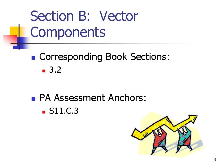 Section B: Vector Components n Corresponding Book Sections: n n 3. 2 PA Assessment