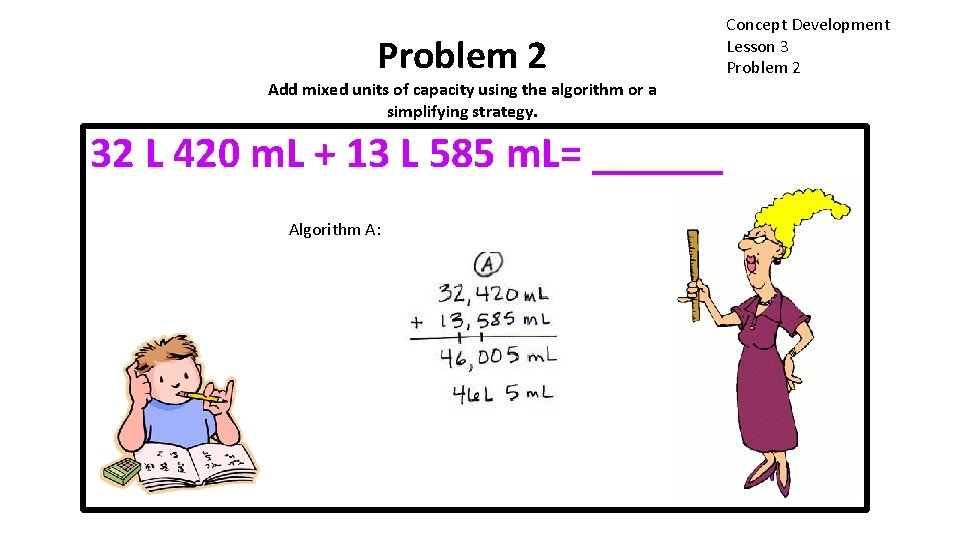 Problem 2 Add mixed units of capacity using the algorithm or a simplifying strategy.