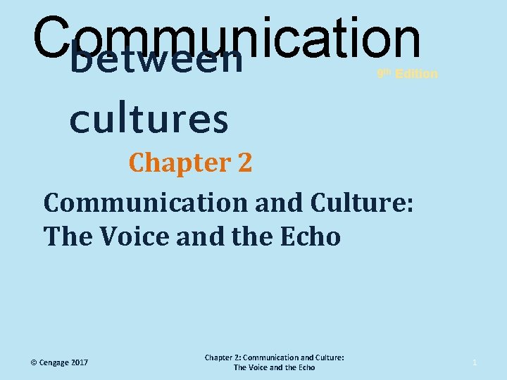 Communication between 9 th Edition cultures Chapter 2 Communication and Culture: The Voice and
