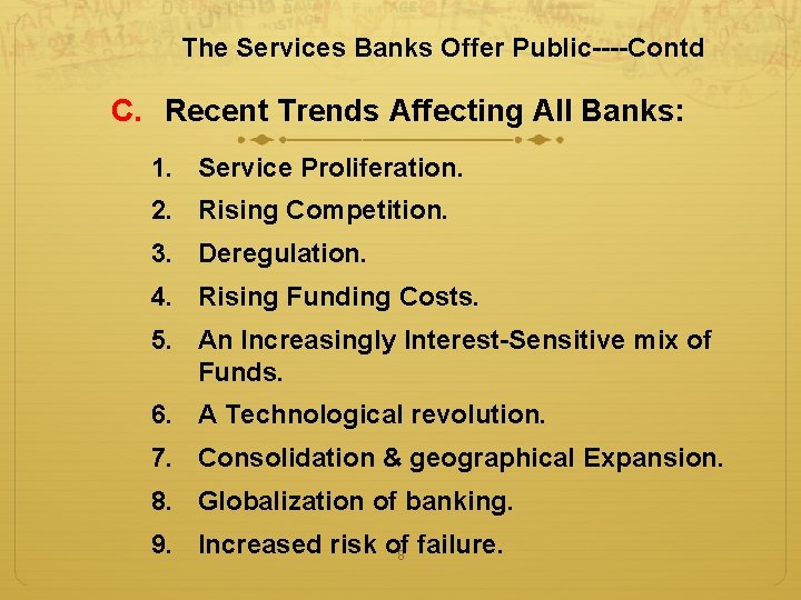 The Services Banks Offer Public----Contd C. Recent Trends Affecting All Banks: 1. Service Proliferation.