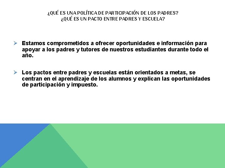 ¿QUÉ ES UNA POLÍTICA DE PARTICIPACIÓN DE LOS PADRES? ¿QUÉ ES UN PACTO ENTRE