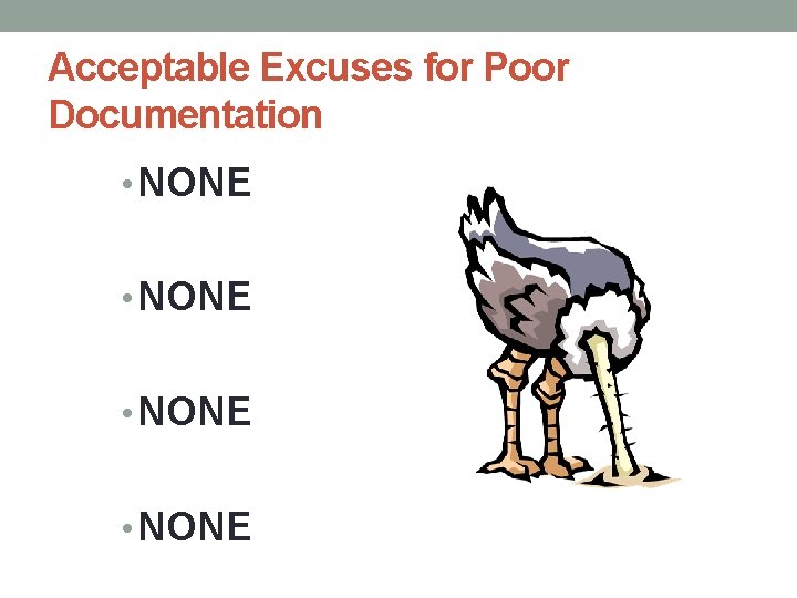 Acceptable Excuses for Poor Documentation • NONE 