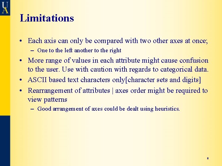 Limitations • Each axis can only be compared with two other axes at once;