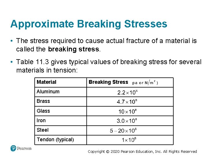 Approximate Breaking Stresses • The stress required to cause actual fracture of a material