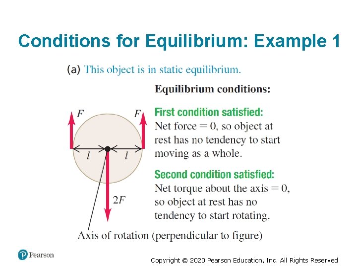 Conditions for Equilibrium: Example 1 Copyright © 2020 Pearson Education, Inc. All Rights Reserved