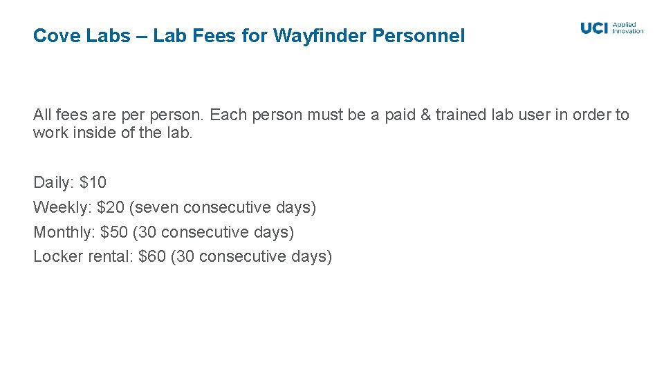 Cove Labs – Lab Fees for Wayfinder Personnel All fees are person. Each person