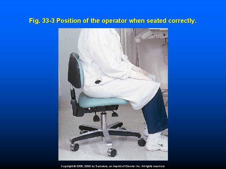 Fig. 33 -3 Position of the operator when seated correctly. Copyright © 2009, 2006