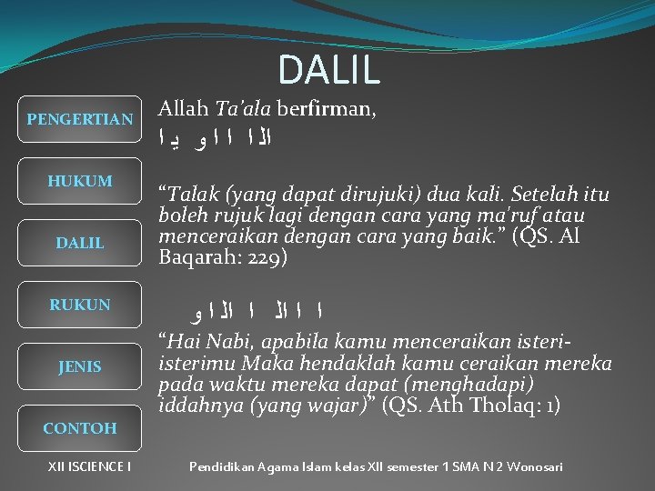 DALIL PENGERTIAN HUKUM DALIL RUKUN JENIS Allah Ta’ala berfirman, ﺍﻟ ﺍ ﺍ ﺍ ﻭ