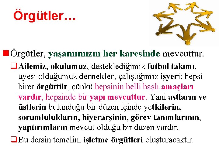 Örgütler… n Örgütler, yaşamımızın her karesinde mevcuttur. q. Ailemiz, okulumuz, desteklediğimiz futbol takımı, üyesi