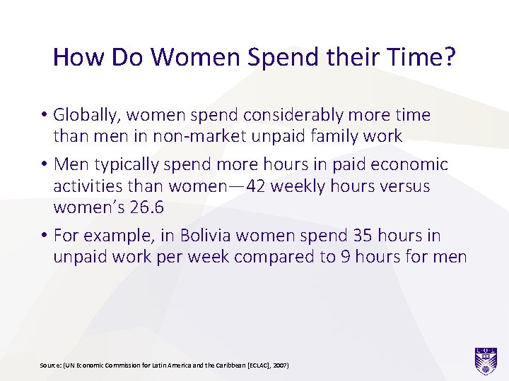 How Do Women Spend their Time? • Globally, women spend considerably more time than How Do Women Spend their Time? • Globally, women spend considerably more time than