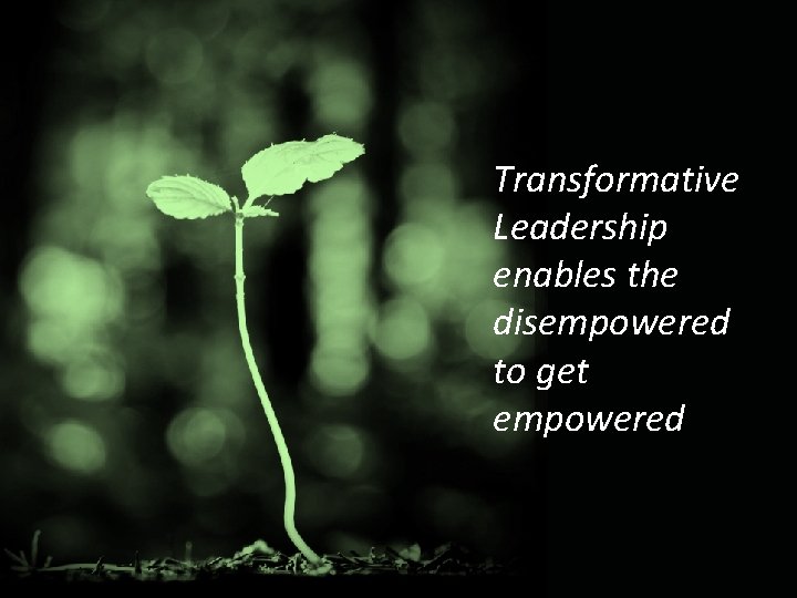 Transformative Leadership enables the disempowered to get empowered Transformative Leadership enables the disempowered to get empowered