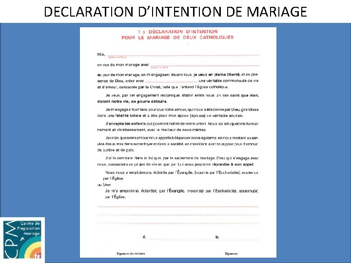 DECLARATION D’INTENTION DE MARIAGE 