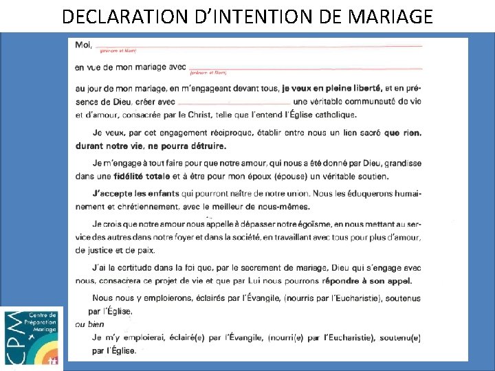 DECLARATION D’INTENTION DE MARIAGE 