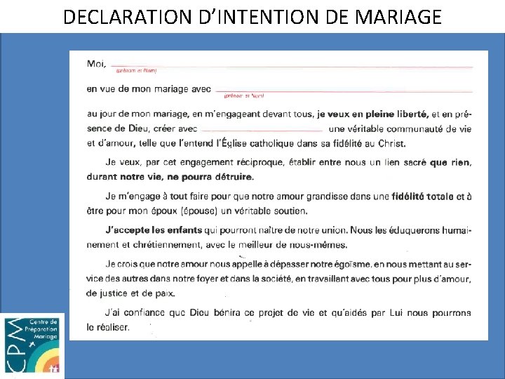 DECLARATION D’INTENTION DE MARIAGE 