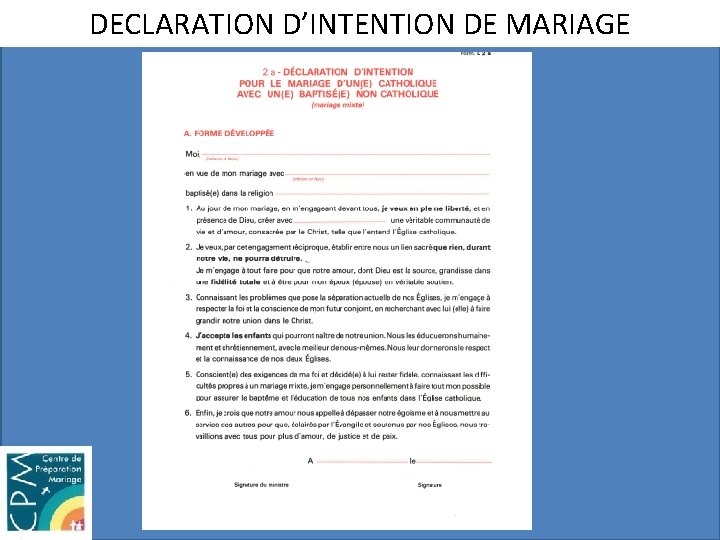 DECLARATION D’INTENTION DE MARIAGE 