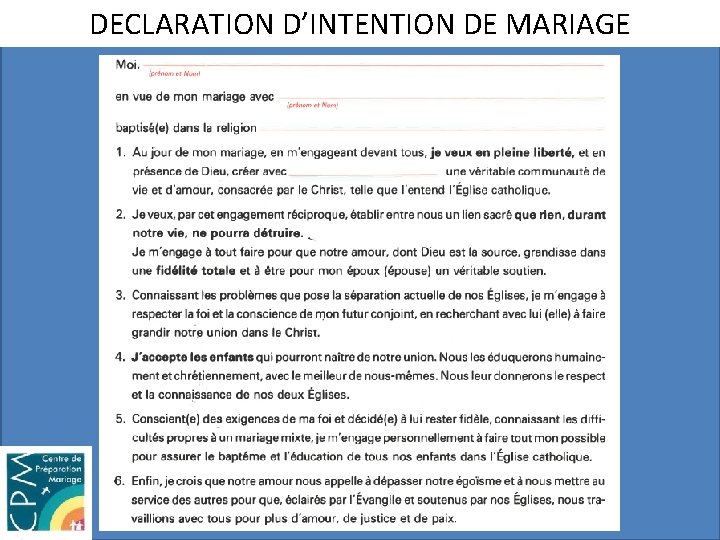 DECLARATION D’INTENTION DE MARIAGE 