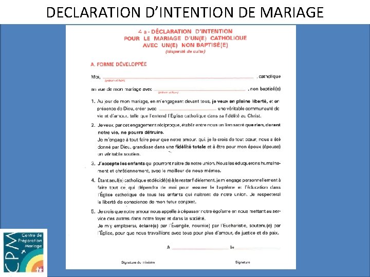DECLARATION D’INTENTION DE MARIAGE 