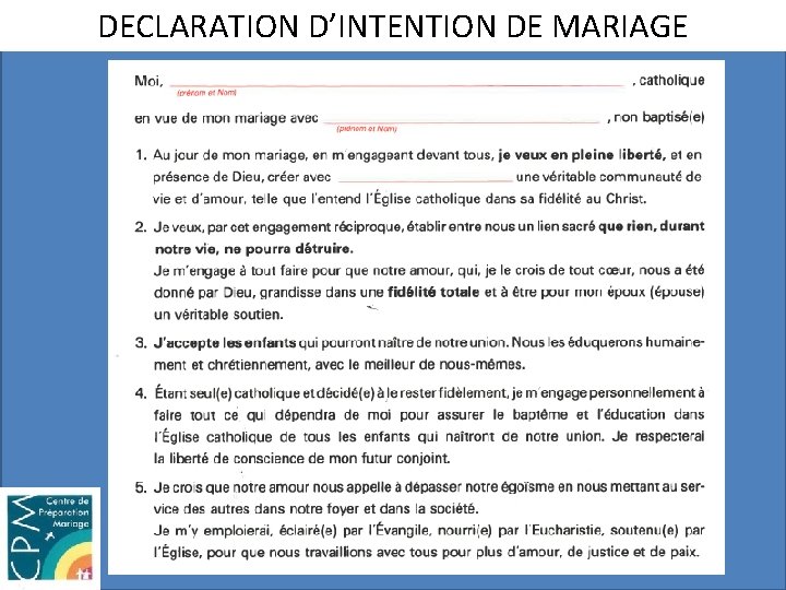 DECLARATION D’INTENTION DE MARIAGE 